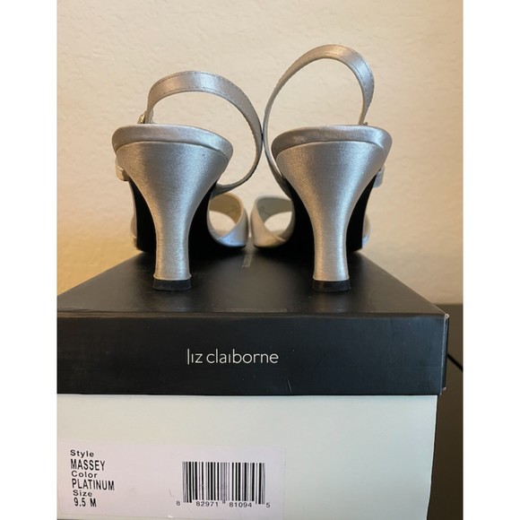 Liz Claiborne Massey Silver Gray Satin Embellished Slingback Heels - Sz 9.5 - Picture 5 of 8